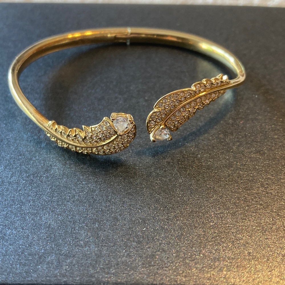 Swarovski Gold Feather Bracelet with Crystals